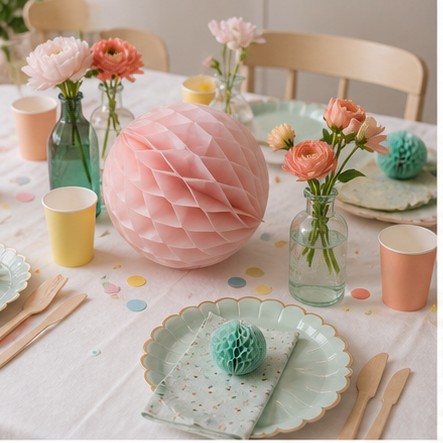 Colorful party table planning scene